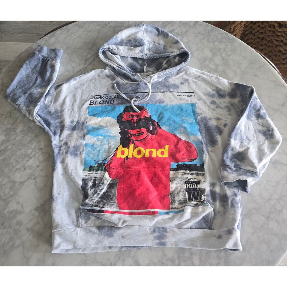 Love Harmony Frank Ocean Blond‎ Album Graphic Tie Dye Hoodie Blue White L LHT608